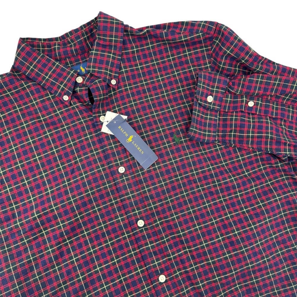 Ralph Lauren Plaid Button Down Shirt Mens XL Navy Red Long Sleeve Cotton‎ NWT